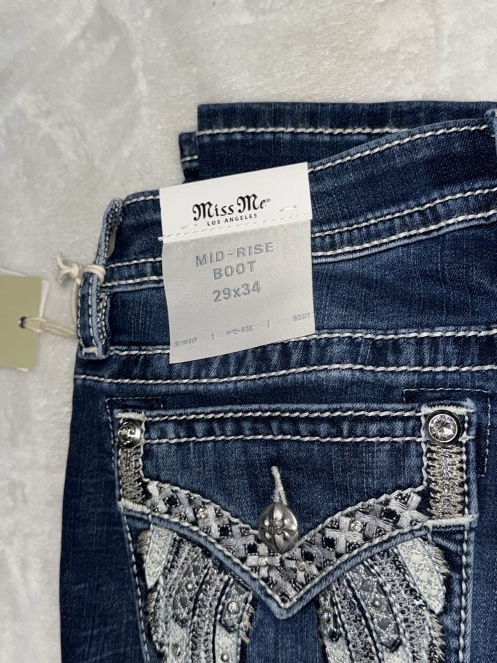 Miss Me Dark Indigo Bootcut Jeans with Embellished Pockets